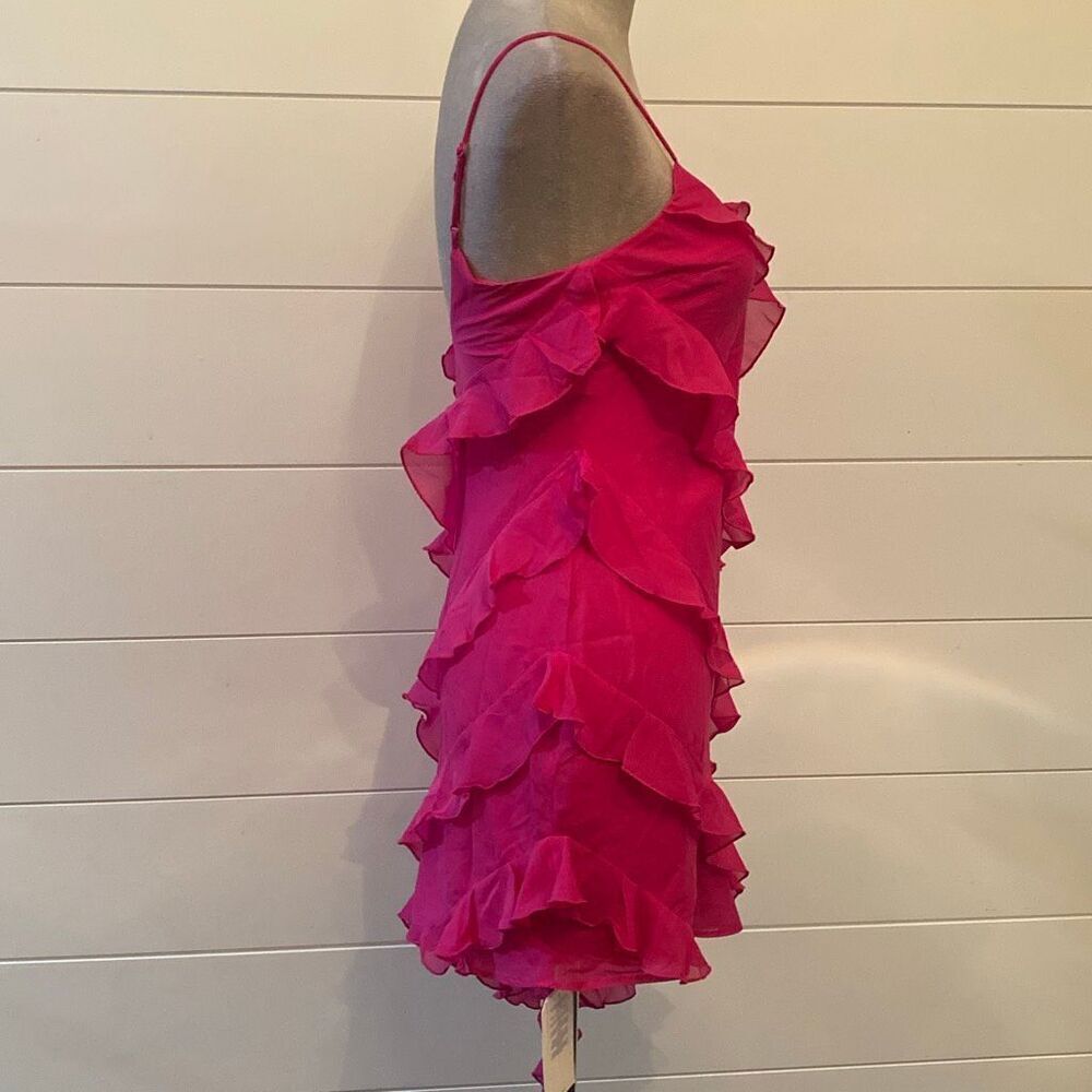 NWT Abercrombie & Fitch Vibrant Pink Asymmetric Ruffled Mini Dress Vneck adjusta - Picture 6 of 12
